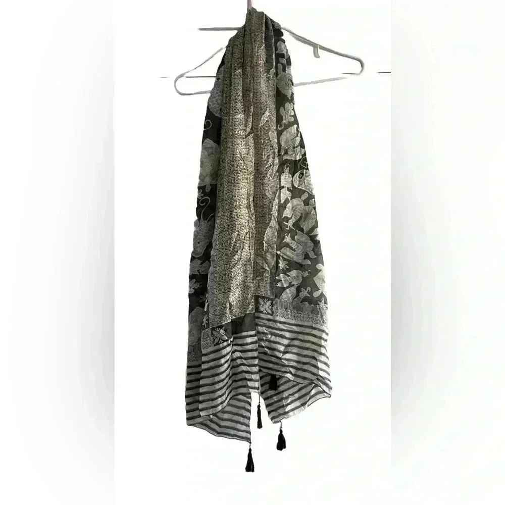 Blue And White Scarf W/tassels, Butterfly, Birds, Soft, Lightweight - Picture 1 of 4